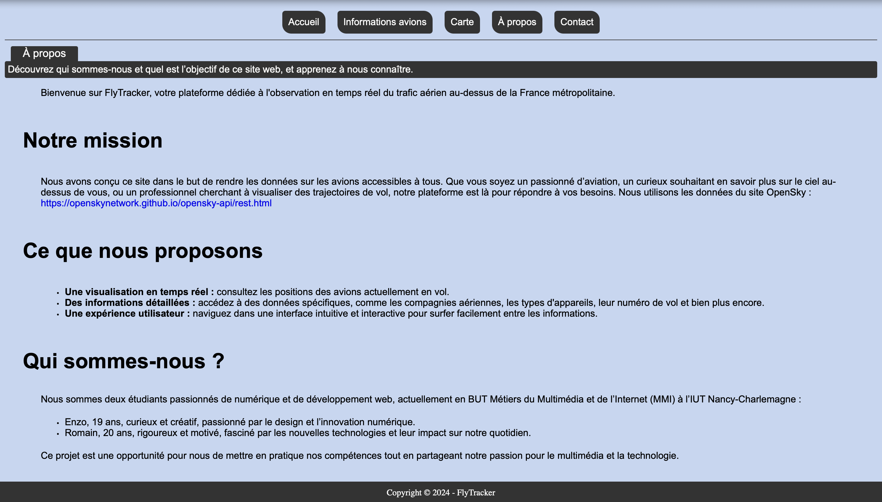 Screenshot page à propos